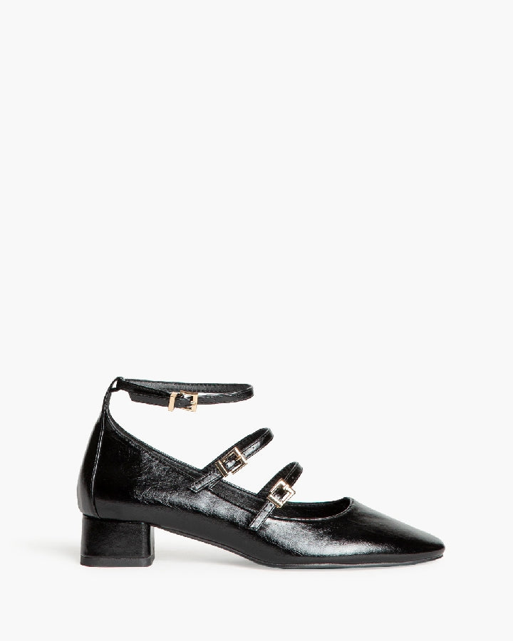 Ballerina Mary Jane Nera con Cinturini e Tacco Basso – Pointure