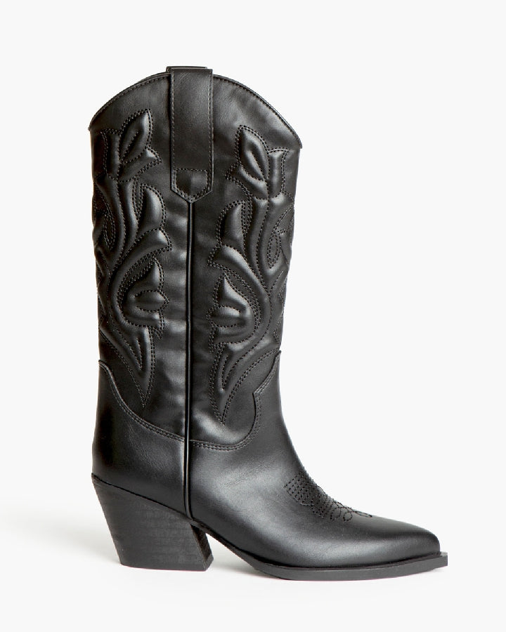 Stivale Texano Nero con Ricami – Pointure