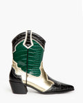 Stivaletto Texano Verde e Oro con Inserti a Contrasto – Pointure