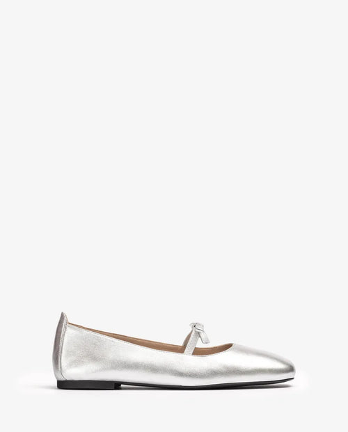 Ballerina a Punta Quadrata in Pelle Argento – Pointure