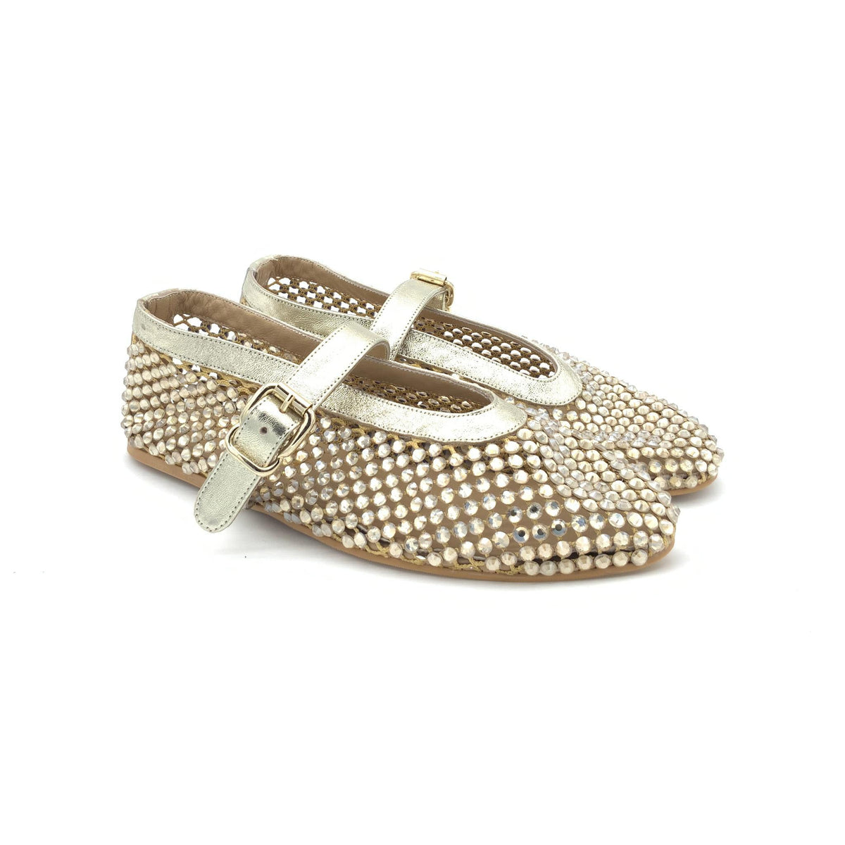 Ballerina in Mesh con Strass e Fibbia Oro – Pointure